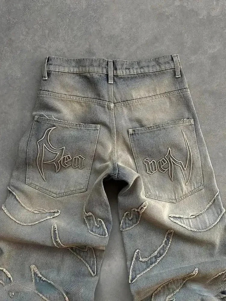 2026 American New Fashion Patch Baggy Casual Jeans For Men And Women High Street Harajuku High Waist Wide Leg Denim Trousers