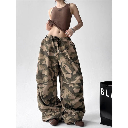 American Retro High Street Casual Overalls Camouflage Loose Wide Leg Pants For Women Hip-hop Cargo Grunge Baggy Trousers