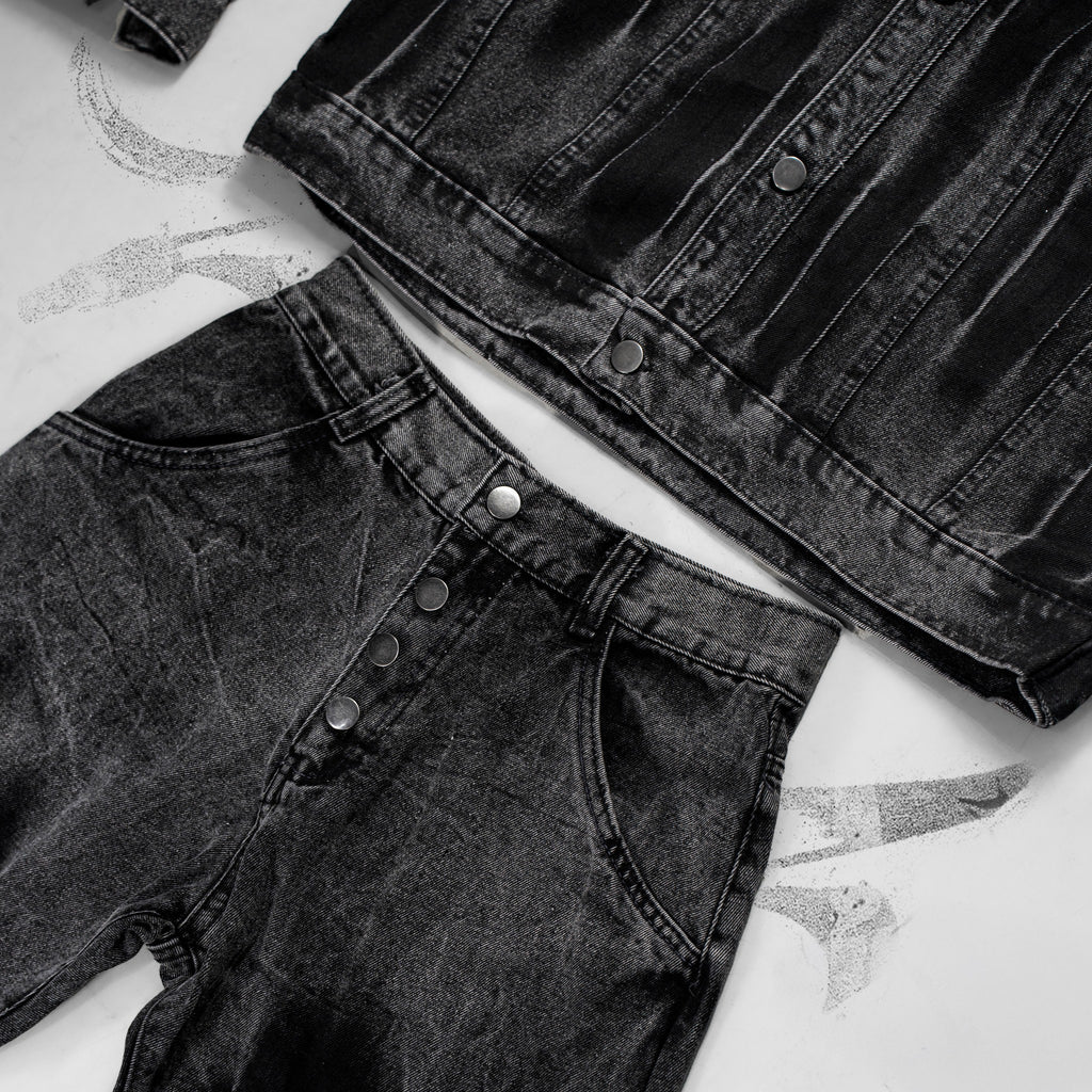 Black Growe Streetwear Set, All Black Denim Outfit, Chain Pants Look