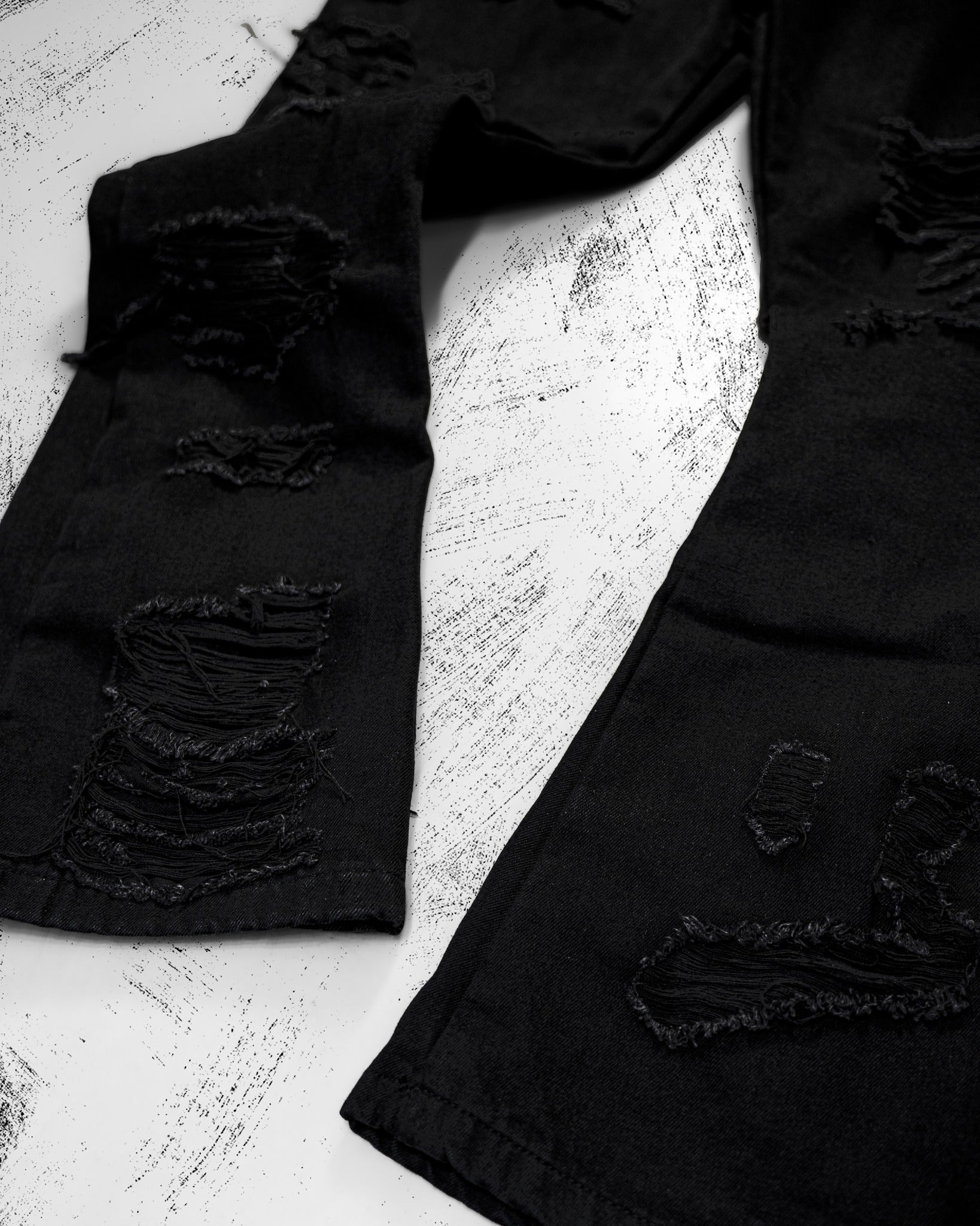 Men's Black Distressed Flared Jeans