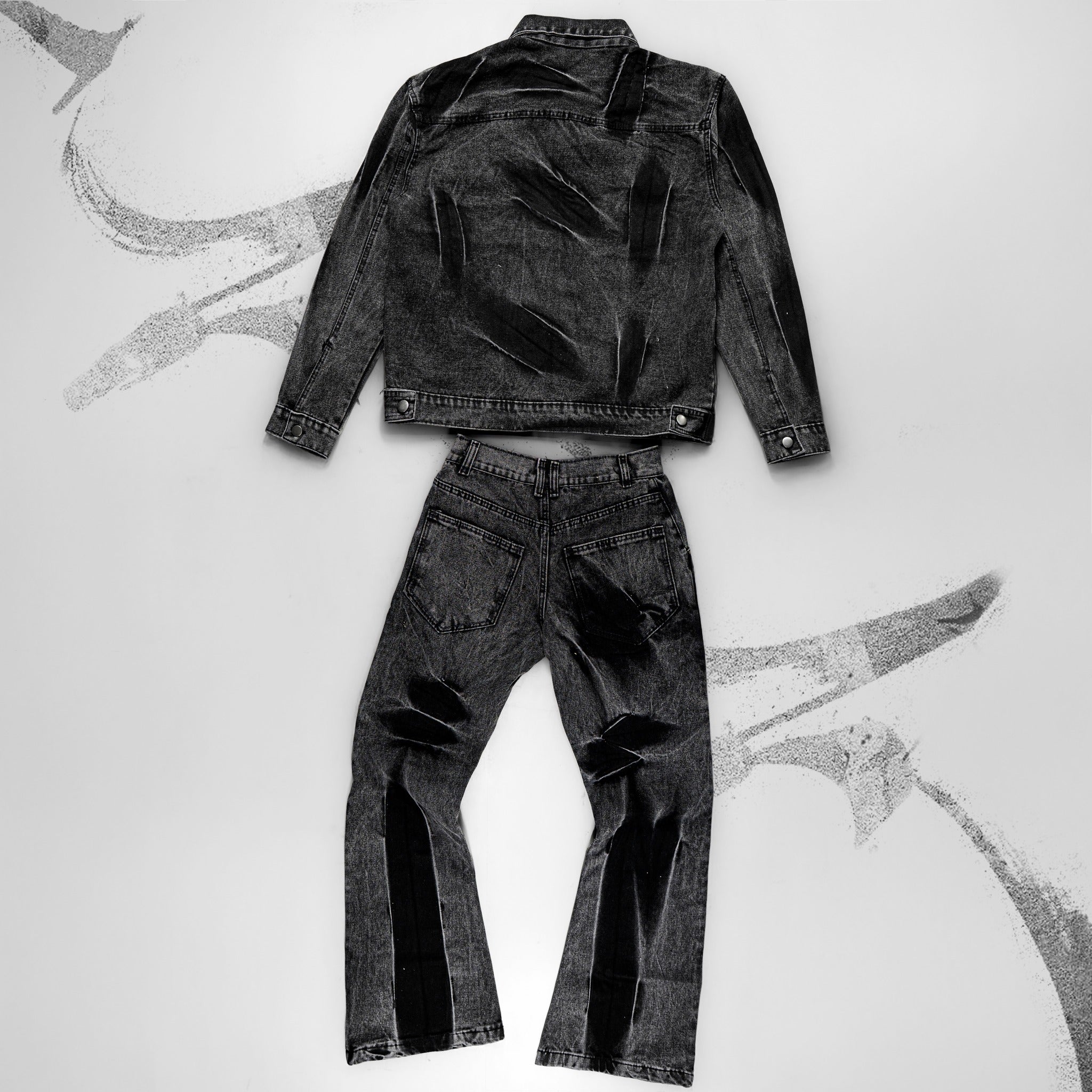 Black Growe Streetwear Set, All Black Denim Outfit, Chain Pants Look