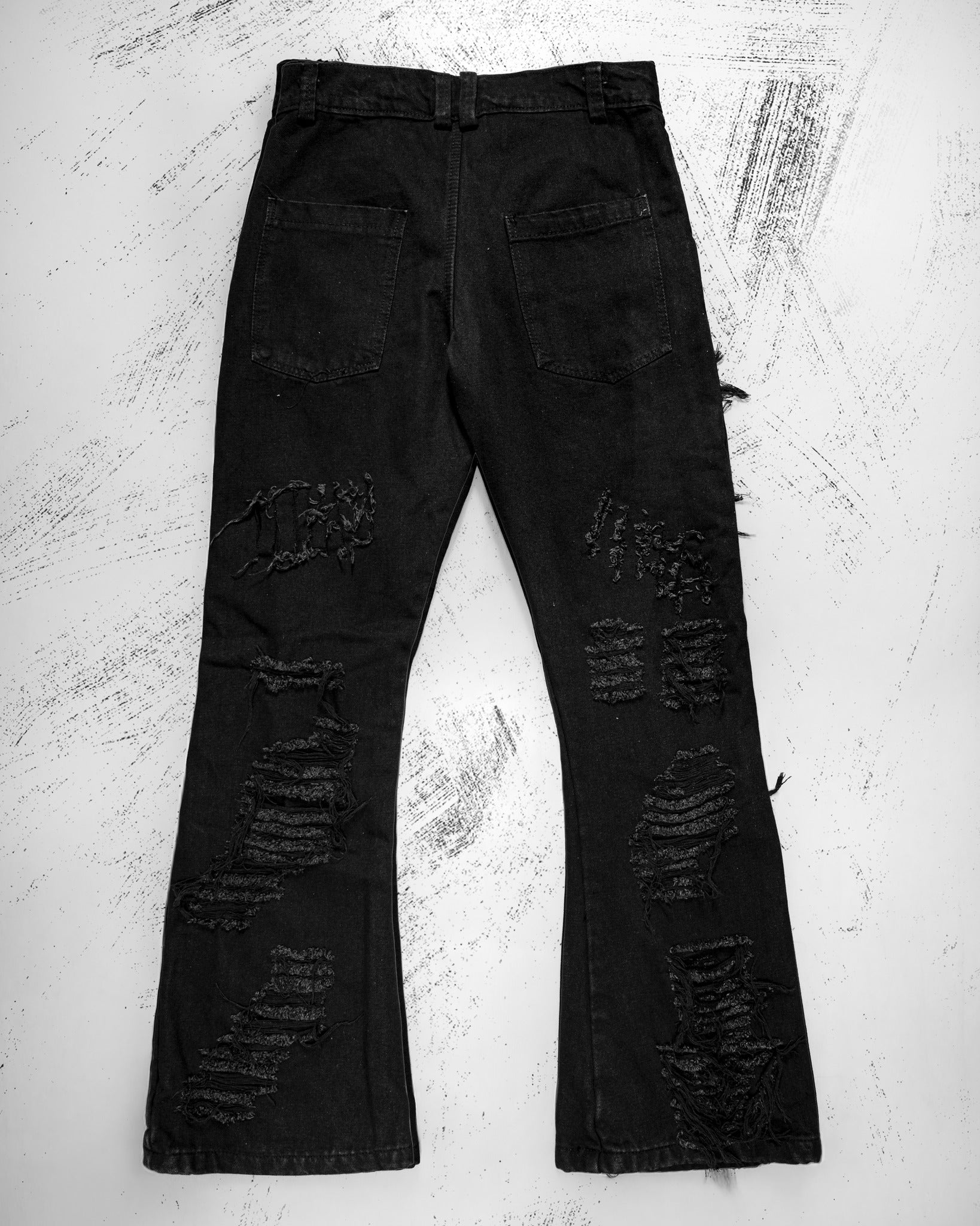 Men's Black Distressed Flared Jeans