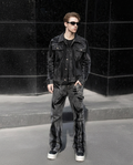 Black Growe Streetwear Set, All Black Denim Outfit, Chain Pants Look