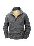 Heather charcoal quarter-zip fleece sweatshirt with sherpa-lined stand collar, front view