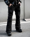 Men's Black Distressed Flared Jeans