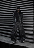 Shearling Leather Jacket, Mock Double Waist Wide Leg Pants