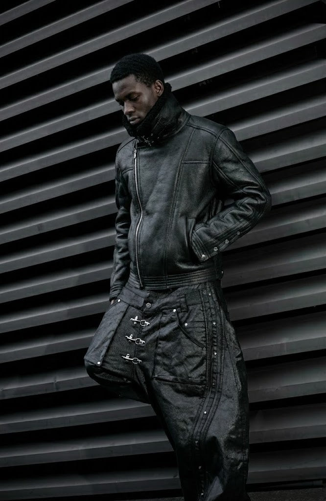 Shearling Leather Jacket, Mock Double Waist Wide Leg Pants