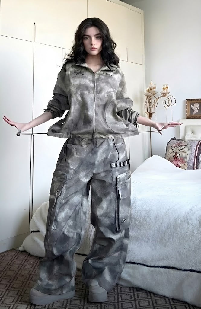 Camouflage Utility Set – Oversized Zip Jacket & Cargo Pants