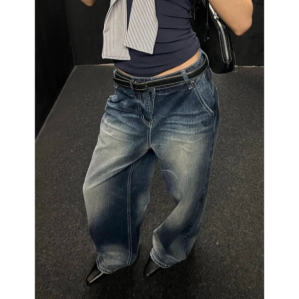 Vintage Wide-Leg Jeans Women's Loose-Fit High-Waisted Slimming Casual Straight-Leg Long Pants