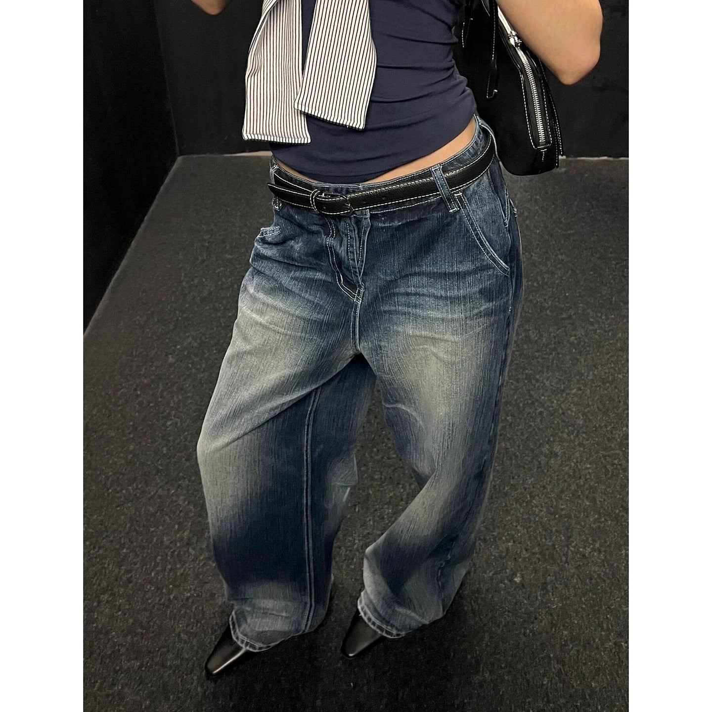 Vintage Wide-Leg Jeans Women's Loose-Fit High-Waisted Slimming Casual Straight-Leg Long Pants