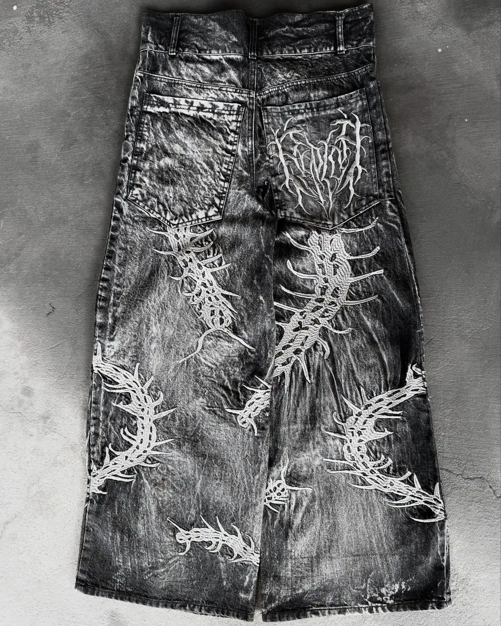 American Trend Retro Gothic Embroidery Graphics Washed Baggy Jeans Women's New Harajuku Hip-Hop Punk Rock Couple Street Wear