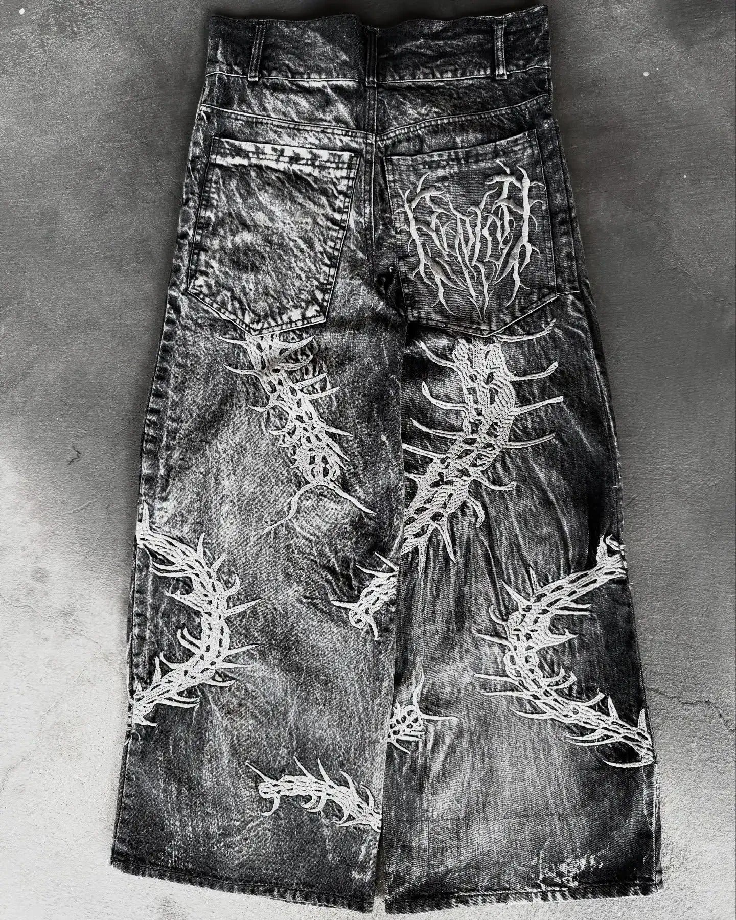 American Trend Retro Gothic Embroidery Graphics Washed Baggy Jeans Women's New Harajuku Hip-Hop Punk Rock Couple Street Wear