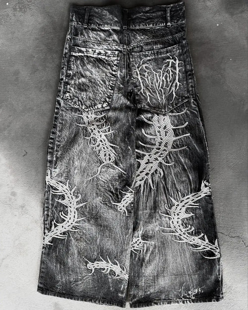 American Trend Retro Gothic Embroidery Graphics Washed Baggy Jeans Women's New Harajuku Hip-Hop Punk Rock Couple Street Wear