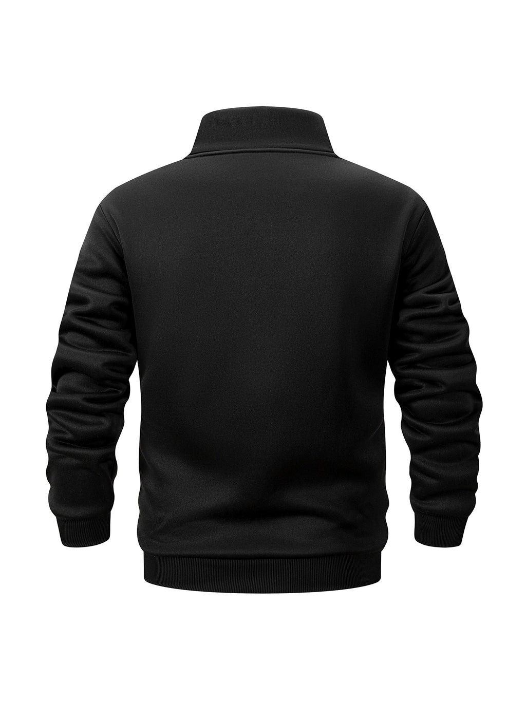 Black quarter-zip fleece sweatshirt, back view