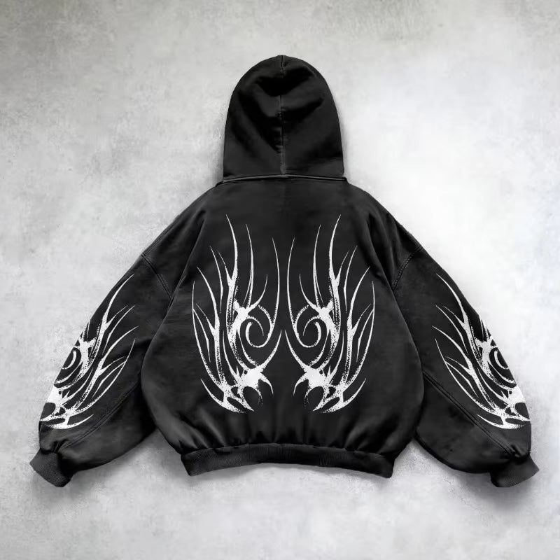 Harajuku New Fashion Oversized Geometric Print Hooded Sweater Women High Street Vintage Hip Hop Pop Casual Sweater Hoodies