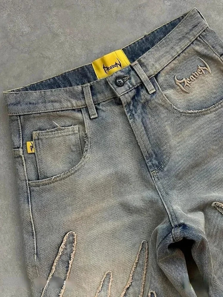 2026 American New Fashion Patch Baggy Casual Jeans For Men And Women High Street Harajuku High Waist Wide Leg Denim Trousers