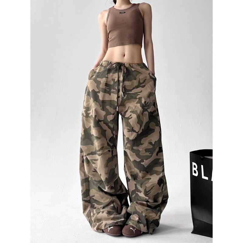 American Retro High Street Casual Overalls Camouflage Loose Wide Leg Pants For Women Hip-hop Cargo Grunge Baggy Trousers