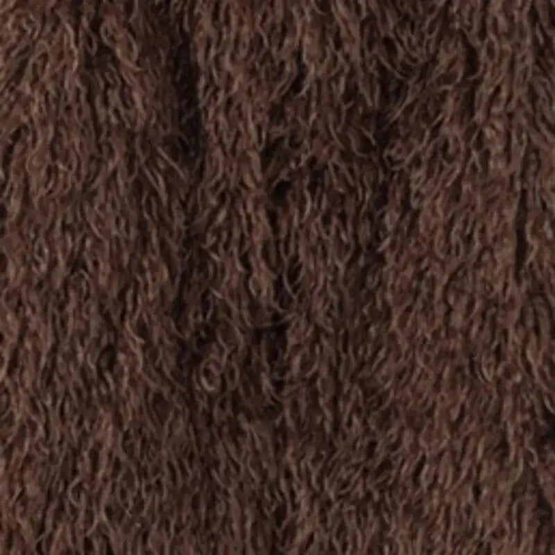 Close-up of the long shaggy pile on brown faux fur