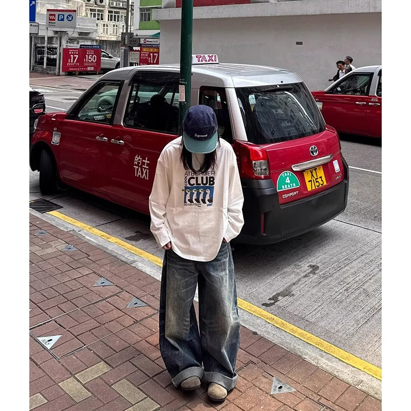 Women's Blue Oversize Jeans Harajuku Vintage Wide Leg Denim Trousers American Retro 2000s Style Boyfriend Jeans Pants Autumn