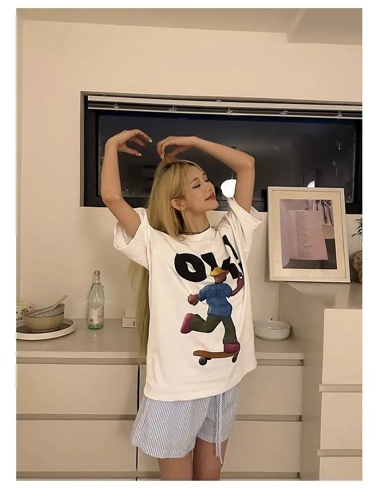 HOUZHOU Striped Shorts for Women Harajuku Blue Baggy Elastic Waist Short Pants Korean Style Casual Fashion Retro Shorts
