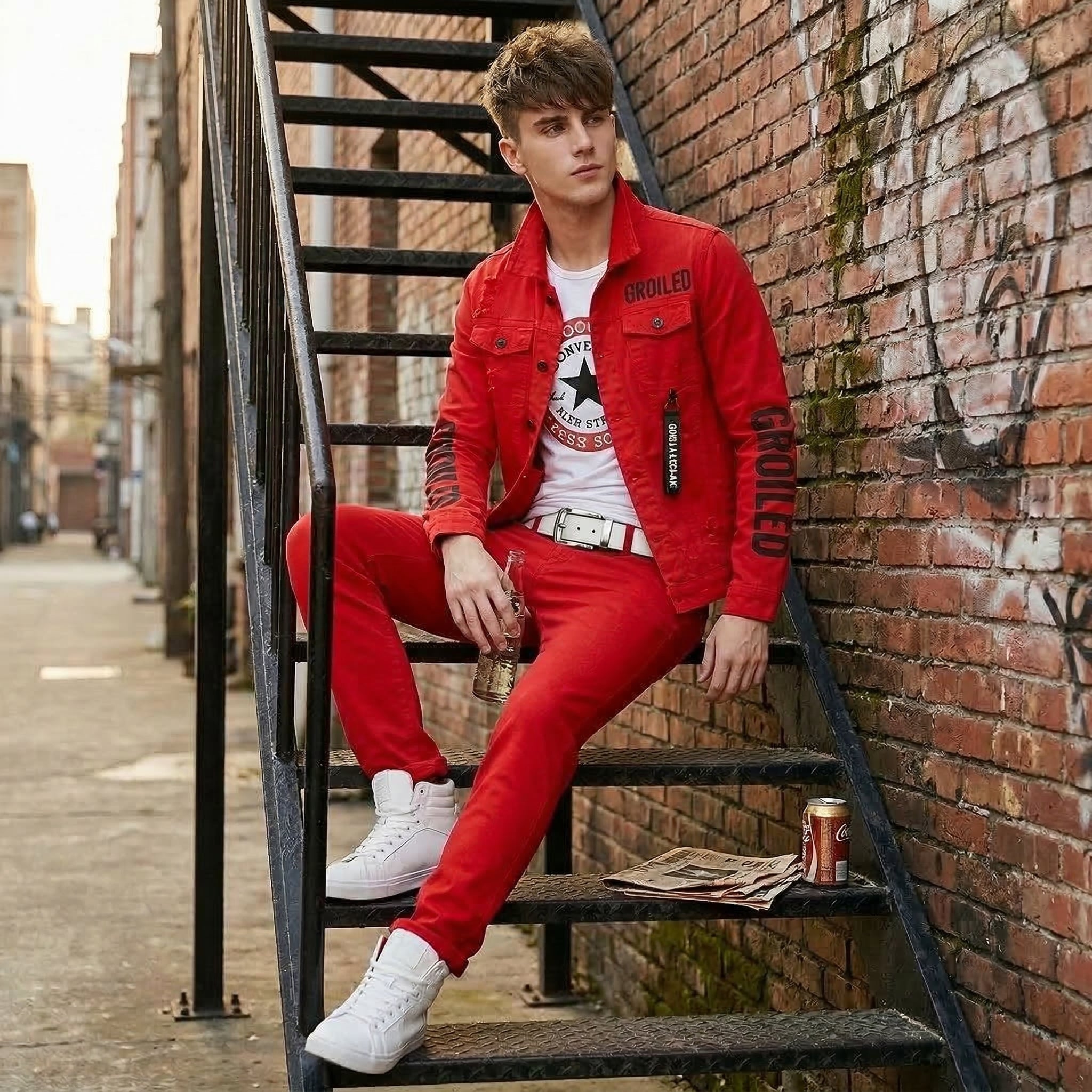 Men Slim Fit Denim Jacket Set, Slim Fit Jeans for Men, 2 Piece Streetwear Outfit, Hip Hop Casual Suit