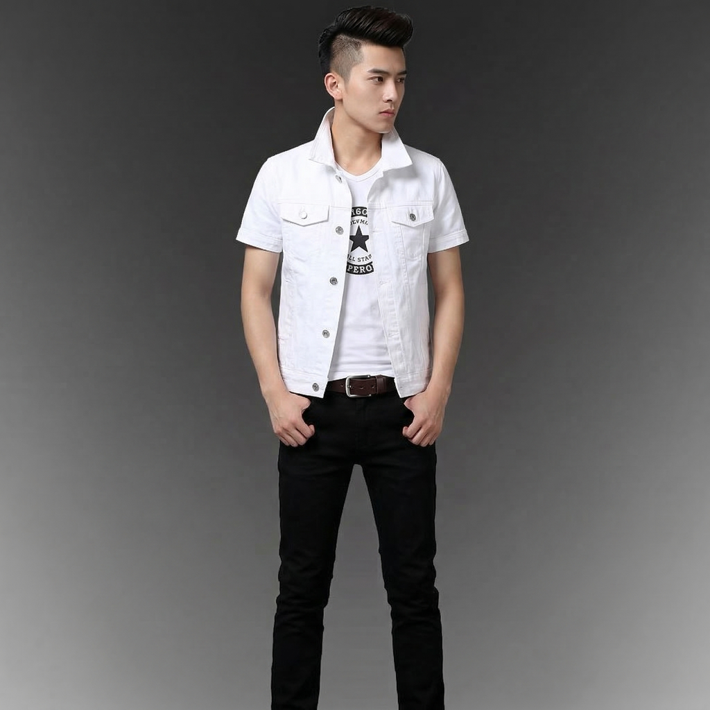 2pcs Set Mens Boys Casual Denim Vest Sleeveless Waistcoat -Jeans Pants Trousers for Summer Autumn Spring Free Send Tshirt Belt