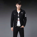 Men Slim Fit Denim Jacket Pants Set, 2 Piece Streetwear Outfit, Slim Fit Jean Set, Hip Hop Casual Outfit, Black Blue Red