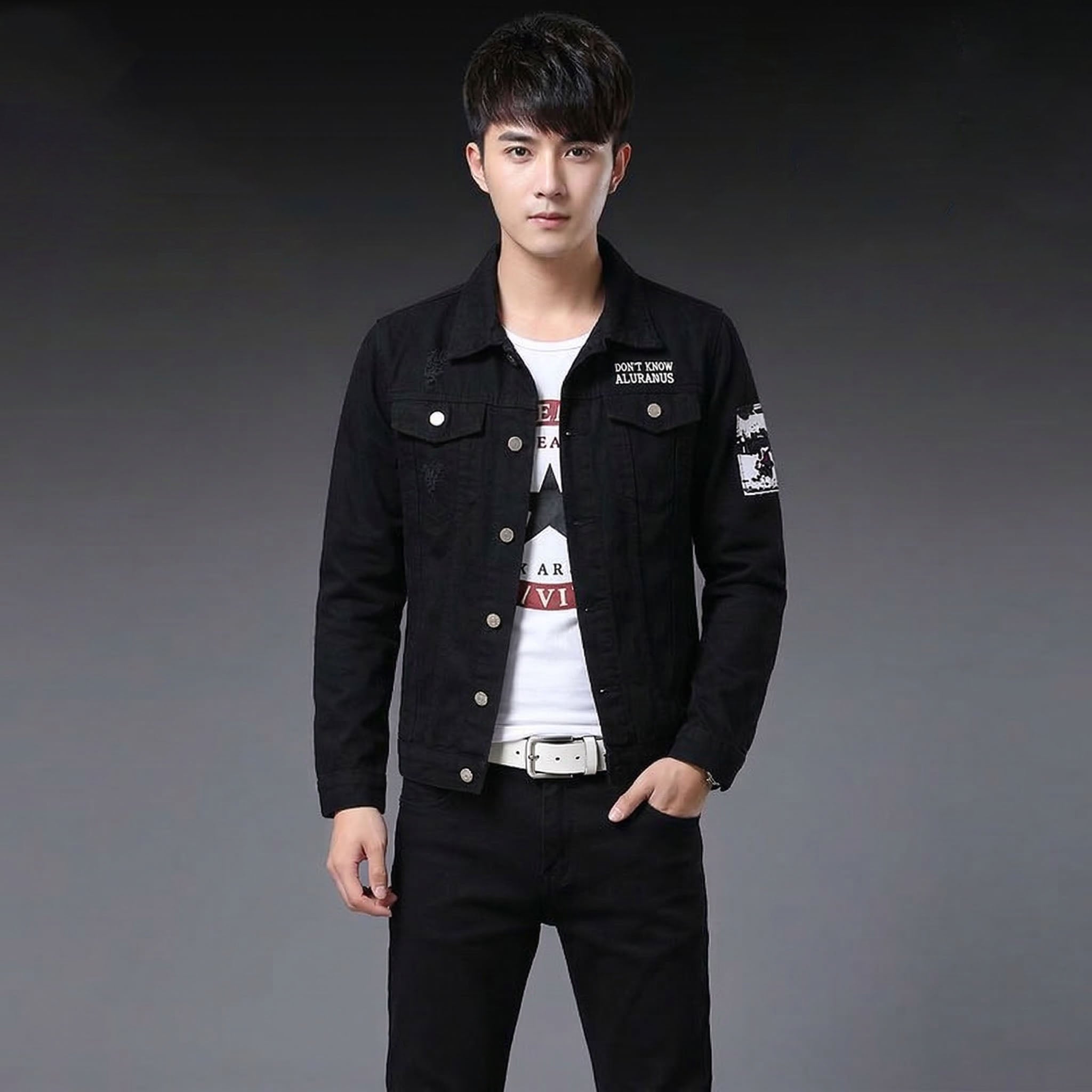 Men Slim Fit Denim Jacket Pants Set, 2 Piece Streetwear Outfit, Slim Fit Jean Set, Hip Hop Casual Outfit, Black Blue Red White Styles