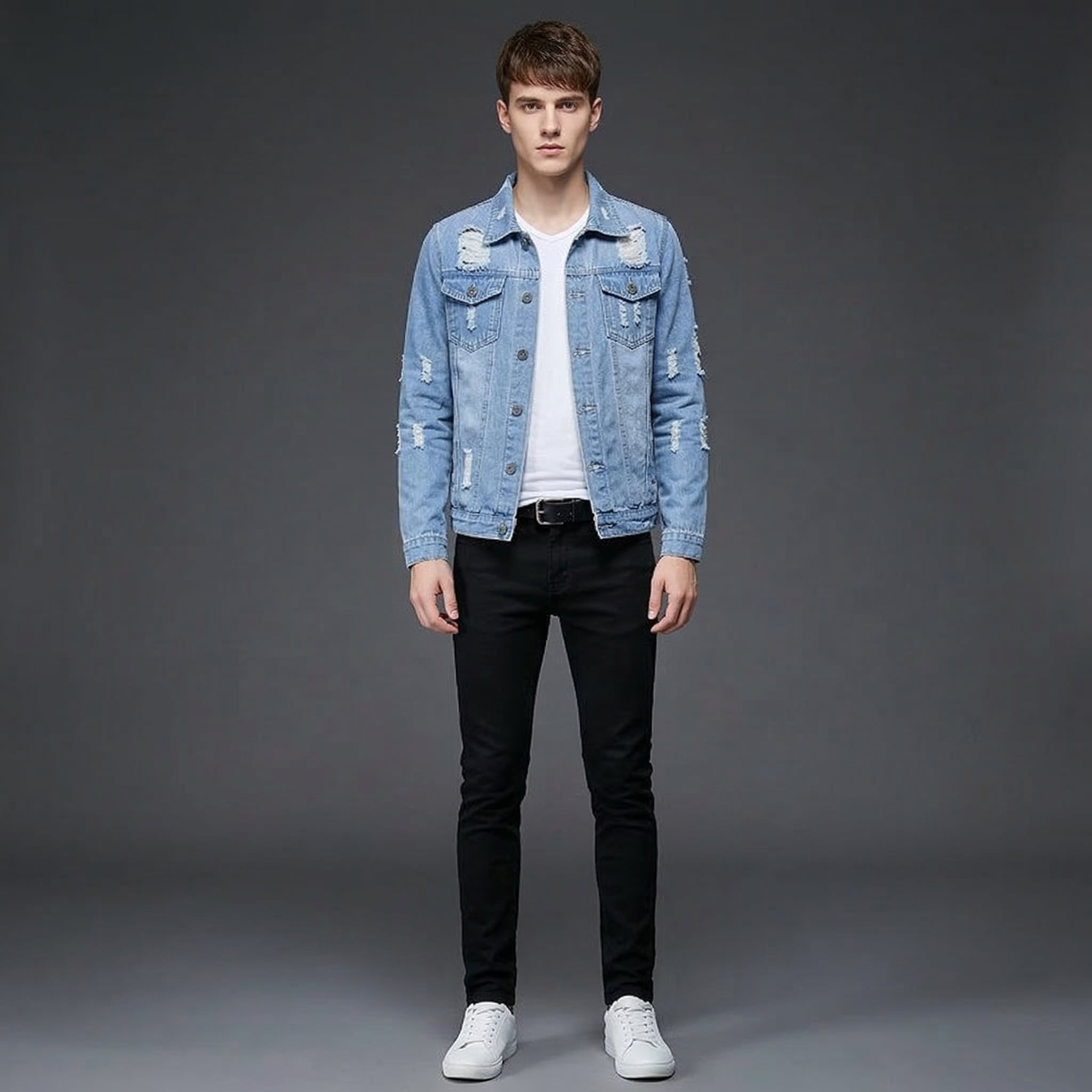 Men Slim Fit Denim Jacket Pants Set, 2 Piece Streetwear Outfit, Slim Fit Jean Set, Hip Hop Casual Outfit, Black Blue Red White Styles
