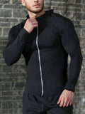 Men's high-elasticity hooded zipper jacket, suitable for both fitness and casual wear, fitted long-sleeved training suit