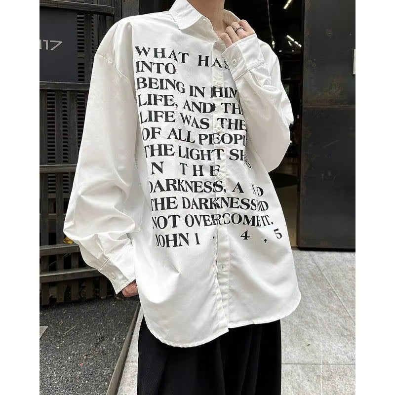 Spring and Autumn Trendy Brand Long Sleeve Shirt Men Top Casual Cardigan Letter Printed Jacket