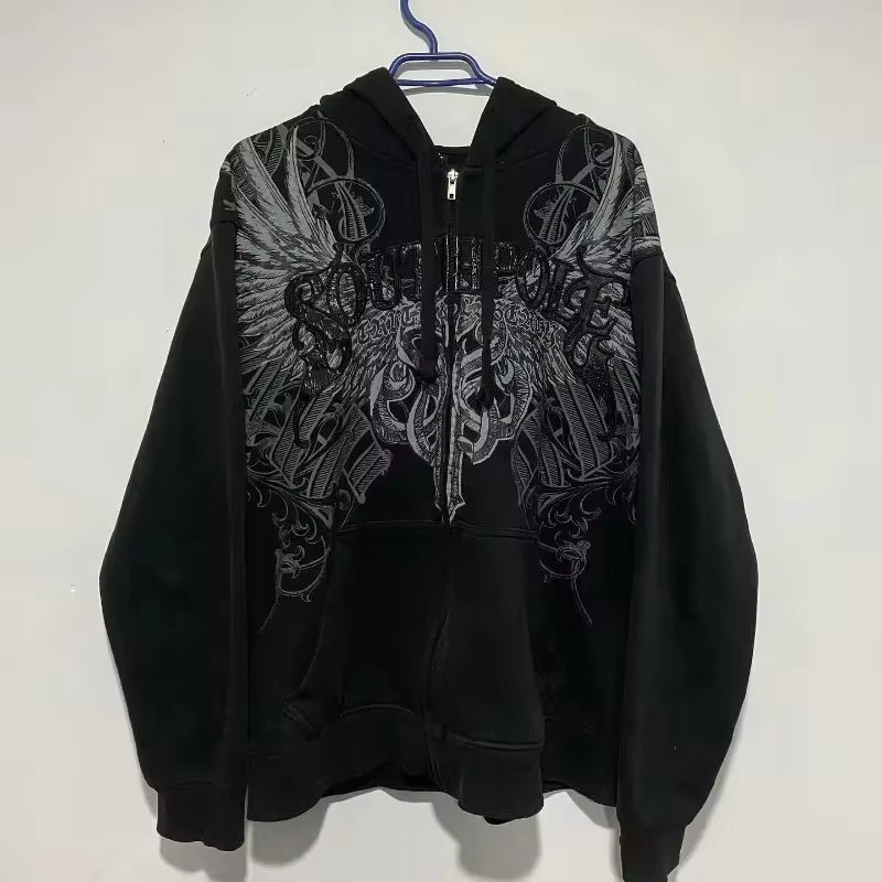 Korean Fashion Simple Gray Double Sided Oversized Zipper Hoodie Women New Harajuku Gothic Casual Joker Couple Sweatshirt