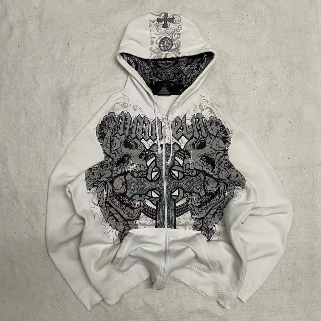 American New Hip Hop Trend Zipper Hoodie Women Street Casual Loose Joker Vintage Sweatshirt Unisex Fleece Padded Warm Hoodie