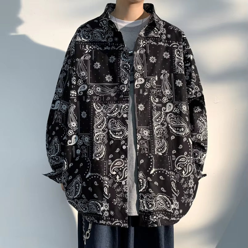 Oversized Men's Shirt Plaid Bandana Vintage Mens Hip Hop Shirts Clothes Long Sleeve Male Cardigan Harajuku 2025 Spring Autumn Z1