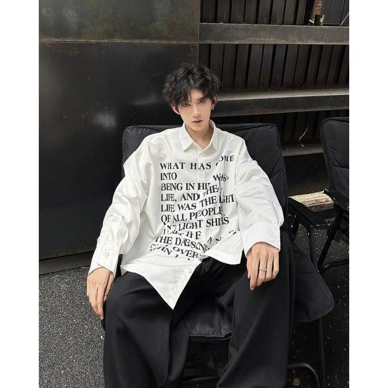 Spring and Autumn Trendy Brand Long Sleeve Shirt Men Top Casual Cardigan Letter Printed Jacket