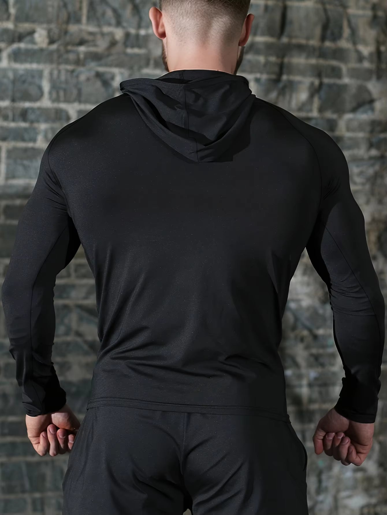 Men's high-elasticity hooded zipper jacket, suitable for both fitness and casual wear, fitted long-sleeved training suit