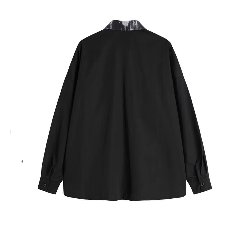 Spring Autumn New Fashion Turn-down Collar Long Sleeve Tie Dye Blouse Men's Clothing Patchwork Chain Button Korean Trend Shirts