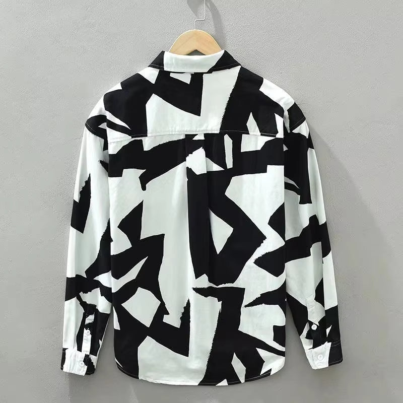 Spring Autumn New Fashion Printing Irregular pattern POLO collar Long sleeve Men's Clothing blouse Casual Single breasted Shirts