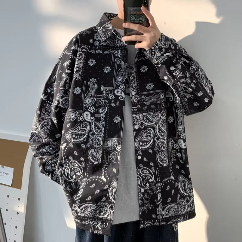 Oversized Men's Shirt Plaid Bandana Vintage Mens Hip Hop Shirts Clothes Long Sleeve Male Cardigan Harajuku 2025 Spring Autumn Z1