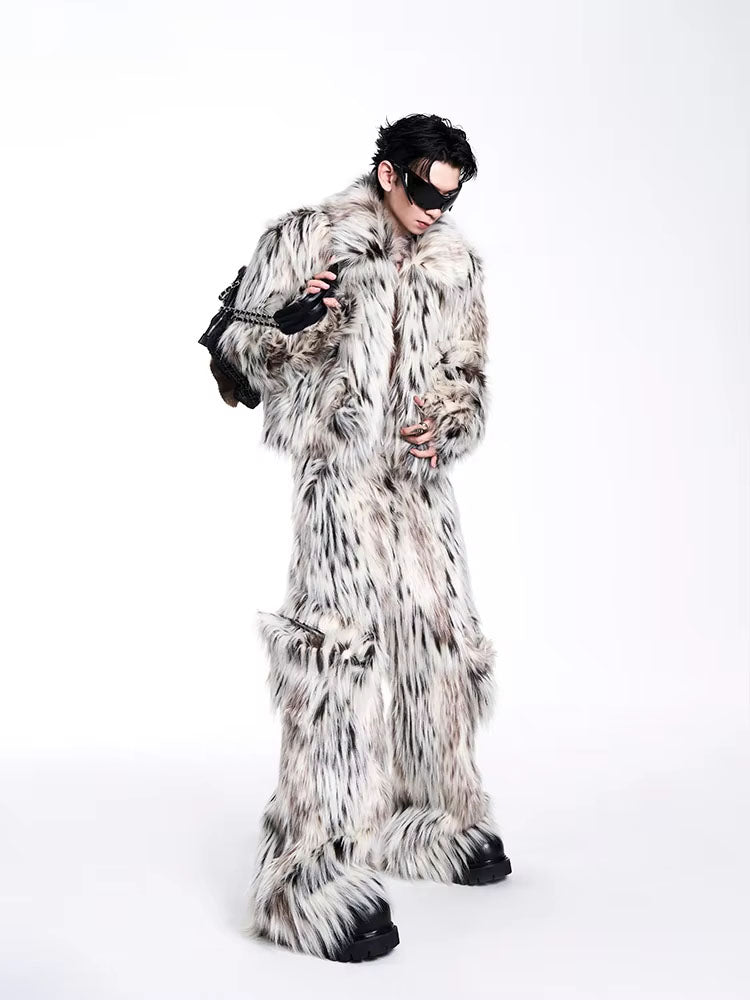 Mauroicardi Autumn Winter Cool Short Colorful Multicolored Thick Warm Hairy Faux Fur Coat Men Fluffy Jacket Streetwear