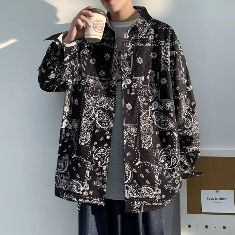 Oversized Men's Shirt Plaid Bandana Vintage Mens Hip Hop Shirts Clothes Long Sleeve Male Cardigan Harajuku 2025 Spring Autumn Z1