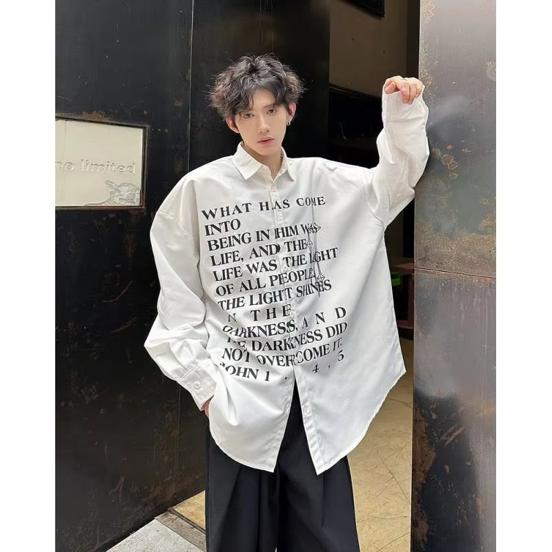 Spring and Autumn Trendy Brand Long Sleeve Shirt Men Top Casual Cardigan Letter Printed Jacket