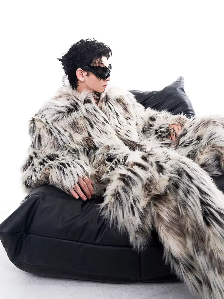 Mauroicardi Autumn Winter Cool Short Colorful Multicolored Thick Warm Hairy Faux Fur Coat Men Fluffy Jacket Streetwear