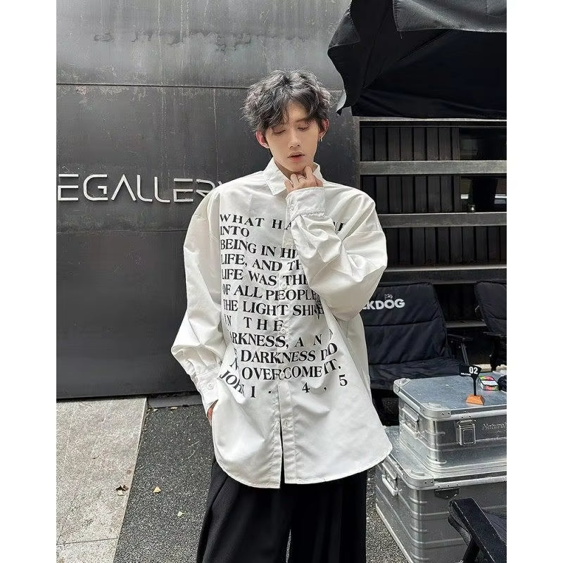 Spring and Autumn Trendy Brand Long Sleeve Shirt Men Top Casual Cardigan Letter Printed Jacket