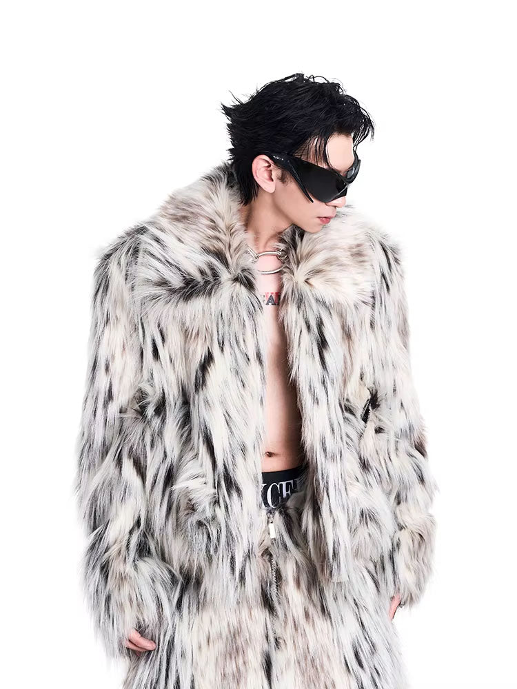 Mauroicardi Autumn Winter Cool Short Colorful Multicolored Thick Warm Hairy Faux Fur Coat Men Fluffy Jacket Streetwear