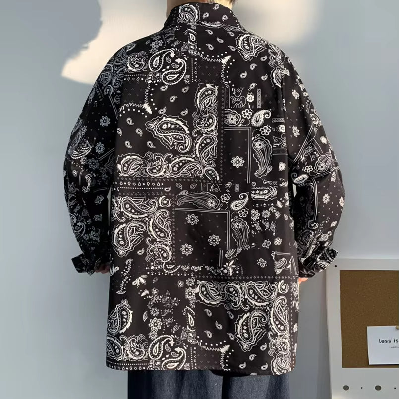Oversized Men's Shirt Plaid Bandana Vintage Mens Hip Hop Shirts Clothes Long Sleeve Male Cardigan Harajuku 2025 Spring Autumn Z1