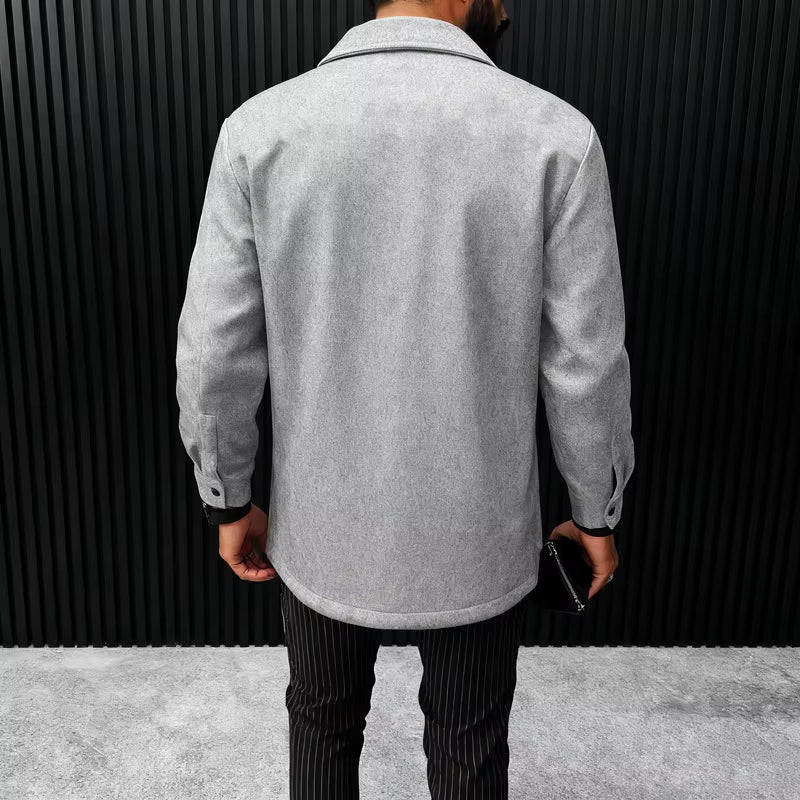 Polyester Brushed Short Jacket for Men, Lapel Button-Down Pocket Coat, Comfortable Casual Autumn Winter Office Business Wear