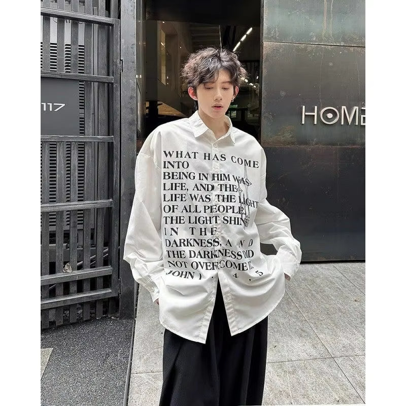Spring and Autumn Trendy Brand Long Sleeve Shirt Men Top Casual Cardigan Letter Printed Jacket