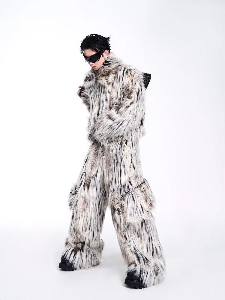Mauroicardi Autumn Winter Cool Short Colorful Multicolored Thick Warm Hairy Faux Fur Coat Men Fluffy Jacket Streetwear