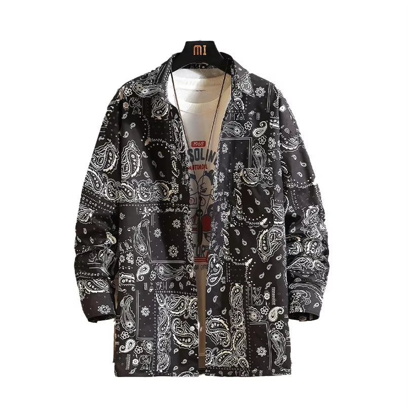Oversized Men's Shirt Plaid Bandana Vintage Mens Hip Hop Shirts Clothes Long Sleeve Male Cardigan Harajuku 2025 Spring Autumn Z1